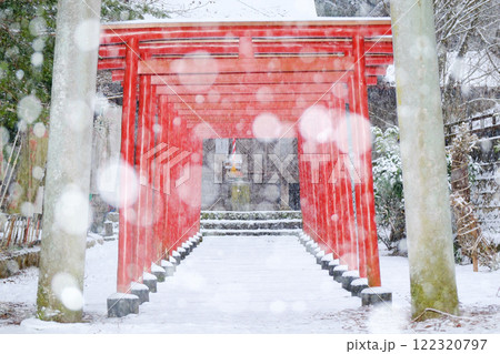 降りしきる雪と豊川城山稲荷の鳥居(飛騨高山) 122320797