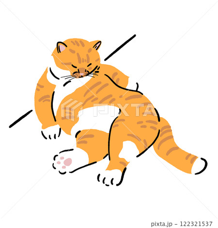 Ginger cat lay down lazy pose Hand drawn Color illustration 122321537