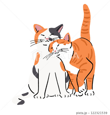 Cats play together friendship cartoon Hand drawn Color illustration 122321539