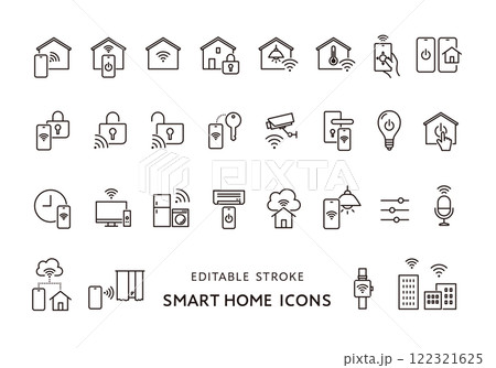 スマートホームにまつわるアイコンセット（モノクロ） 122321625