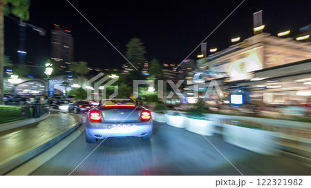Monaco city roads traffic at night with car light trails timelapse hyperlapse drivelapse 122321982