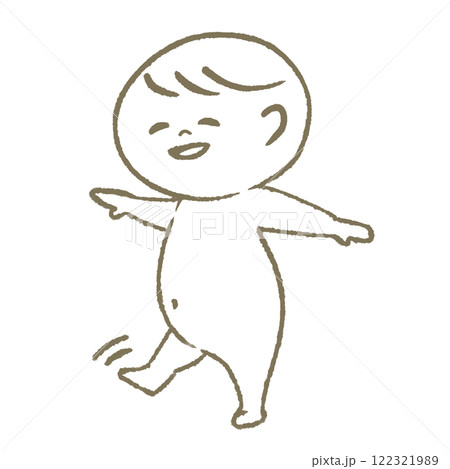 笑顔で歩く赤ちゃん（はだか） 122321989