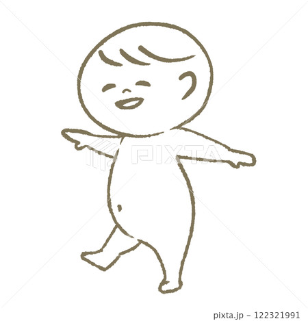 笑顔で歩く赤ちゃん（はだか） 122321991