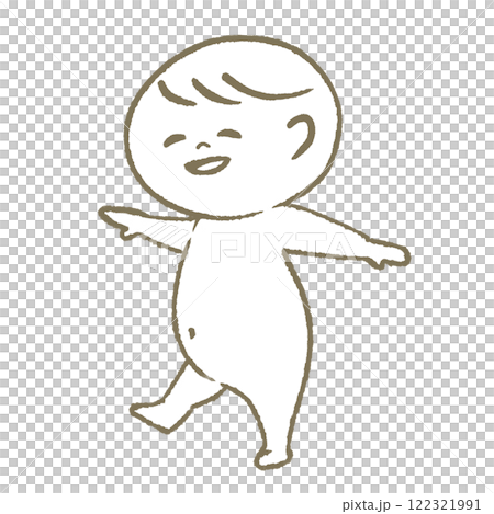 笑顔で歩く赤ちゃん（はだか） 122321991