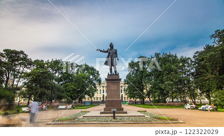 Monument to Alexander Pushkin timelapse hyperlapse on Ploshchad Iskusstv Arts Square in St.-Petersburg, Russia Monument to Alexander Pushkin timelapse hyperlapse on Ploshchad Iskusstv Arts Square in St.-Petersburg, Russia 122322029