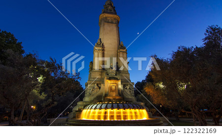 Cervantes monument timelapse hyperlapse on the Square of Spain in Madrid day to night transition Cervantes monument timelapse hyperlapse on the Square of Spain in Madrid day to night transition 122322169