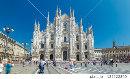 The Duomo cathedral timelapse hyperlapse. Front view with people walking on square The Duomo cathedral timelapse hyperlapse. Front view with people walking on square 122322200