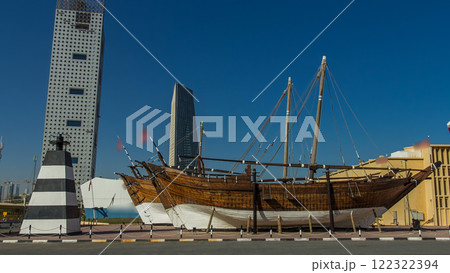 Historic dhow ships timelapse hyperlapse at the Maritime Museum of in Kuwait. Kuwait, Middle East Historic dhow ships timelapse hyperlapse at the Maritime Museum of in Kuwait. Kuwait, Middle East 122322394
