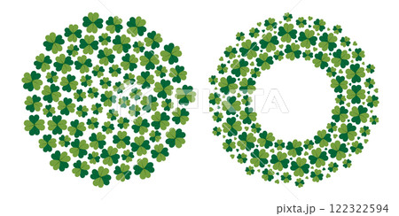 Quatrefoil clover leaves Circular Background Texture and Round Frame. St Patrick Copy space Template 122322594
