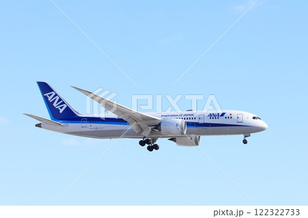 着陸する旅客機 122322733