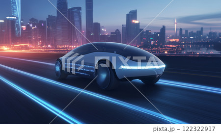 夜の都会を走行する未来の車 夜の都会を走行する未来の車 122322917