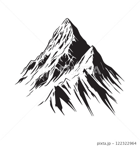 Majestic mount everest peak vector. Sharp lines, detailed ridges, imposing silhouette. Perfect for outdoor, adventure, or nature designs. 122322964