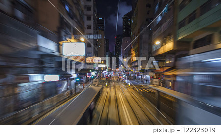 View from double-decker tram on street of HK timelapse hyperlapse. View from double-decker tram on street of HK timelapse hyperlapse. 122323019