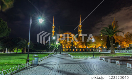 Blue Mosque timelapse hyperlapse at night with golden illumination, Istanbul Blue Mosque timelapse hyperlapse at night with golden illumination, Istanbul 122323040