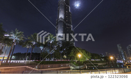 Burj Khalifa with Moon in Dubai, UAE. Timelapse hyperlapse 122323098
