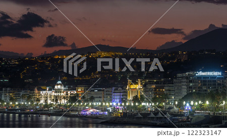 Waterfront of Nice city and Mediterranean Sea day to night timelapse Waterfront of Nice city and Mediterranean Sea day to night timelapse 122323147