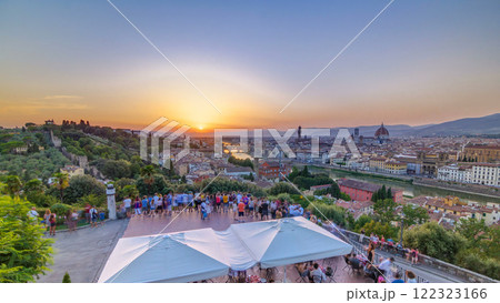 Skyline view of Arno River timelapse. Ponte Vecchio from Piazzale Michelangelo at Sunset, Florence, Italy. Skyline view of Arno River timelapse. Ponte Vecchio from Piazzale Michelangelo at Sunset, Florence, Italy. 122323166