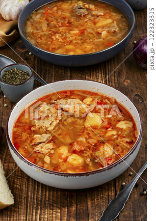 Traditional Ukrainian cuisine, soup or borscht. 122323315