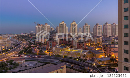 Evening at the Pearl-Qatar day to night timelapse from top. 122323451