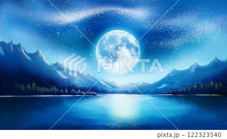 月夜の湖と幻想的な星空2 月夜の湖と幻想的な星空2 122323540