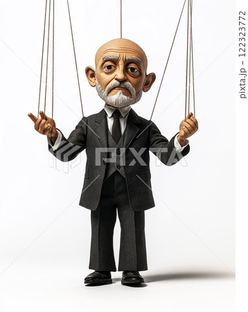 puppet politician in suit with strings attached, expressing control. ai generative 122323772
