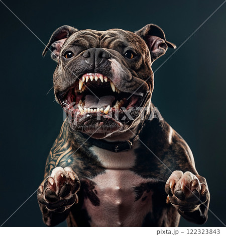 angry bulldog showing its teeth in fierce expression. ai generative 122323843