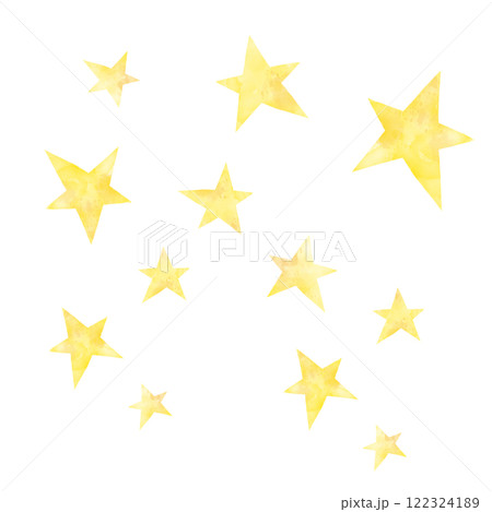 大小さまざまな星の集まり手描き水彩イラスト 大小さまざまな星の集まり手描き水彩イラスト 122324189