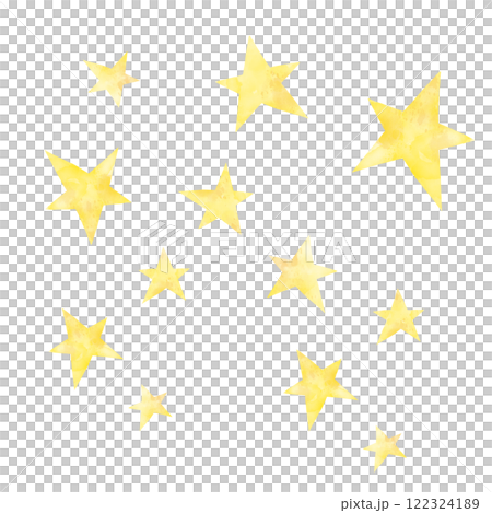 大小さまざまな星の集まり手描き水彩イラスト 大小さまざまな星の集まり手描き水彩イラスト 122324189