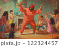 節分を家族で楽しむ！赤鬼パパと笑顔あふれる現代風イラスト 122324457