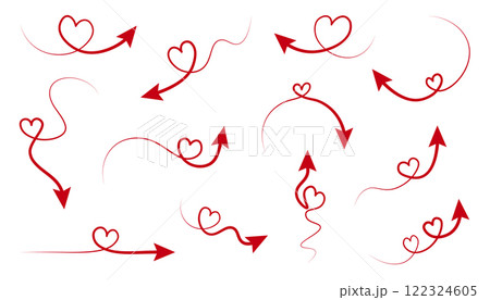 Collection of handdrawn red Arrow with Heart, isolated on a transparent background. Set for Valentine's day. Vector illustration Collection of handdrawn red Arrow with Heart, isolated on a transparent background. Set for Valentine's day. Vector illustration 122324605