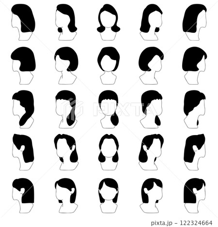 色々な髪型をした女性のイラスト素材 122324664