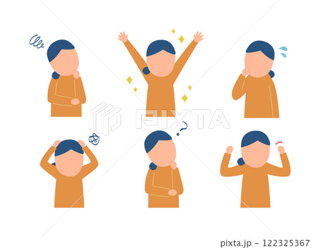 いろんな感情の女性のイラスト いろんな感情の女性のイラスト 122325367
