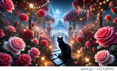 薔薇庭園と黒猫 薔薇庭園と黒猫 122326053