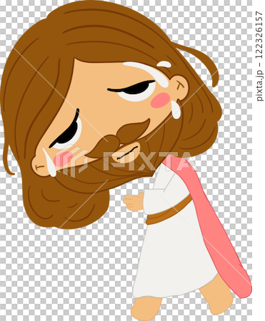 Jesus on Easter Day story clipart illustrating the resurrection of Christ and the passion narrative as a symbol of Christian faith and salvation on Easter Sunday for religious and spiritual art. 122326157