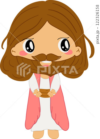 Jesus on Easter Day story clipart illustrating the resurrection of Christ and the passion narrative as a symbol of Christian faith and salvation on Easter Sunday for religious and spiritual art. 122326158