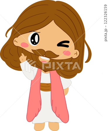 Jesus on Easter Day story clipart illustrating the resurrection of Christ and the passion narrative as a symbol of Christian faith and salvation on Easter Sunday for religious and spiritual art. 122326159