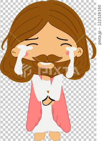 Jesus on Easter Day story clipart illustrating the resurrection of Christ and the passion narrative as a symbol of Christian faith and salvation on Easter Sunday for religious and spiritual art. 122326160
