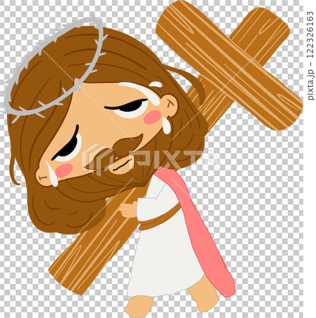 Jesus is carrying the cross.Jesus on Easter Day story clipart illustrating the resurrection of Christ and the passion narrative as a symbol of Christian faith and salvation on Easter Sunday for religi Jesus is carrying the cross.Jesus on Easter Day story clipart illustrating the resurrection of Christ and the passion narrative as a symbol of Christian faith and salvation on Easter Sunday for religi 122326163