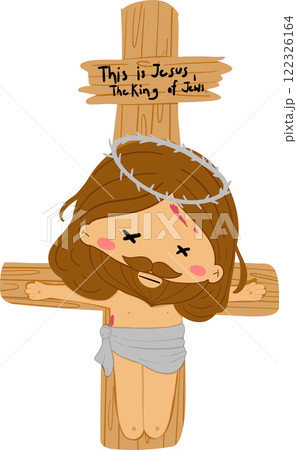 Jesus is die on the cross.Jesus on Easter Day story clipart illustrating the resurrection of Christ and the passion narrative as a symbol of Christian faith and salvation on Easter Sunday for religiou 122326164