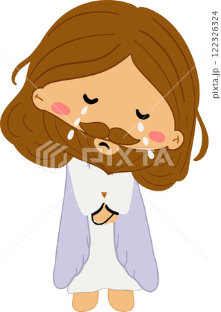 Jesus on Easter Day story clipart illustrating the resurrection of Christ and the passion narrative as a symbol of Christian faith and salvation on Easter Sunday for religious and spiritual art. 122326324