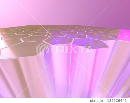 規則的に並んだ六角柱のフロアの3Dイラストレーション 122326441