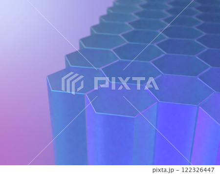 規則的に並んだ六角柱のフロアの3Dイラストレーション 規則的に並んだ六角柱のフロアの3Dイラストレーション 122326447