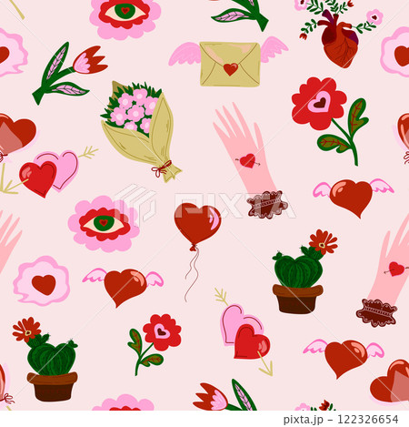 seamless pattern with hand drawn doodle elements 122326654