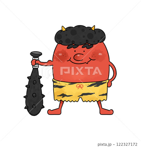 節分_豆まき_赤鬼のシンプルなイラスト【全身】 節分_豆まき_赤鬼のシンプルなイラスト【全身】 122327172