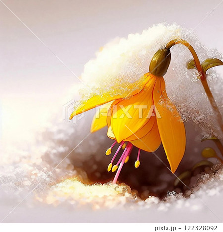 雪の中から顔を出すフクジュソウ 雪の中から顔を出すフクジュソウ 122328092