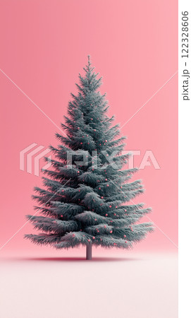 Green Christmas tree on soft pink pastel background, banner with copy space Green Christmas tree on soft pink pastel background, banner with copy space 122328606