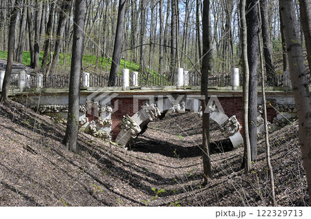 architectural structure - stone bridge in Tsaritsyno Park in Moscow architectural structure - stone bridge in Tsaritsyno Park in Moscow 122329713
