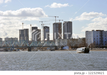 view of the houses under construction on the embankment of the Moskva River in Moscow view of the houses under construction on the embankment of the Moskva River in Moscow 122329821