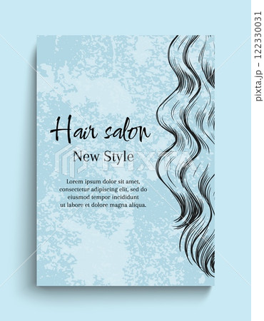 Hair sketch. Hairstyle salon. Female head. Woman braid. Beauty treatment. Stylish hairdo. Cosmetic spa. Marketing promotion flyer engraving design. Vector hairdressing banner template Hair sketch. Hairstyle salon. Female head. Woman braid. Beauty treatment. Stylish hairdo. Cosmetic spa. Marketing promotion flyer engraving design. Vector hairdressing banner template 122330031