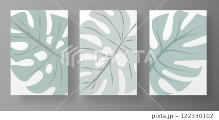 Modern mockup set featuring vector illustrations of tropical leaves for social media templates 122330102